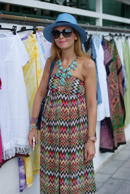 summer look, panama hat, strapless maxi dress, Fashion and Cookies