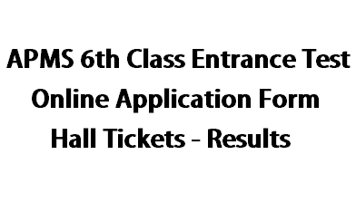 APMS 6th Class Entrance Test 2016,Hall Tickets,Results,Online Application Form
