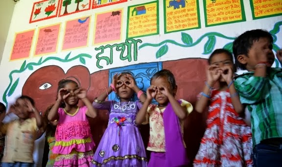 children at a construction site centre