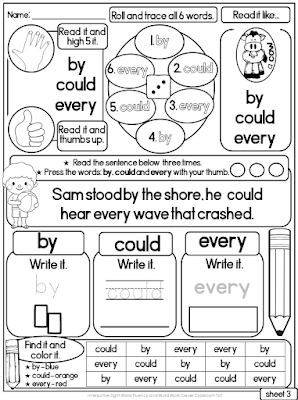Interactive Sight Word Read it and Write it Fluency and Word Work First Grade