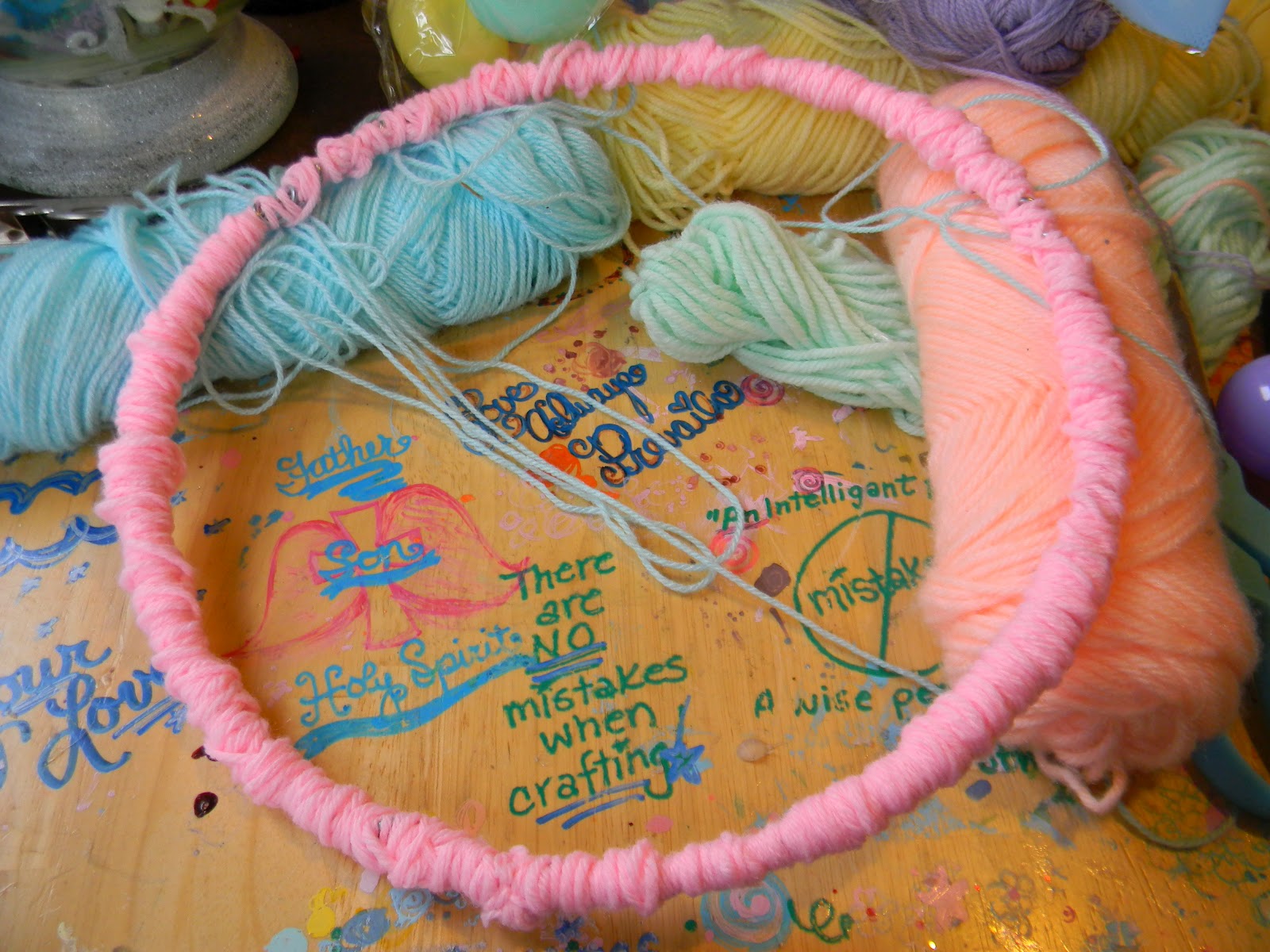 Custom Design's by Nicole Plastic and Yarn Easter Egg Wreath