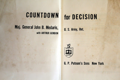 Inside book cover title" Countdown for decision" by Major General Medaris