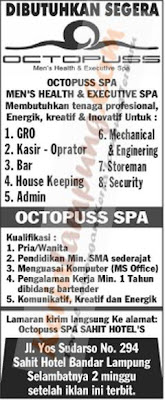 Lowongan Kerja Octopuss SPA Hotel Sahit Lampung Juni 2013