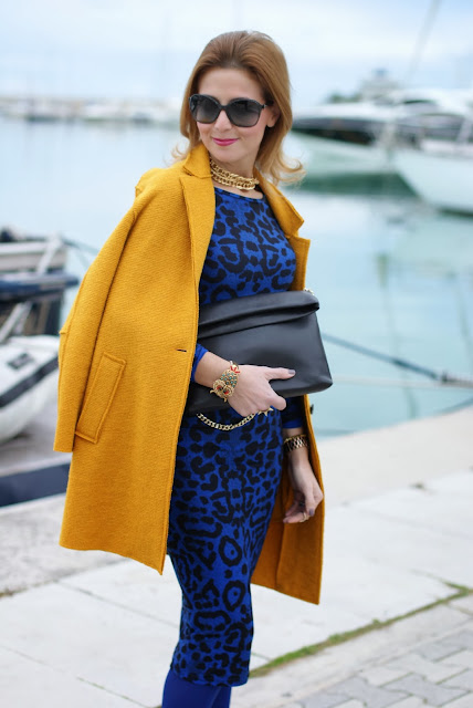Zara mustard coat, Bankfashion.co.uk dress, animal print bodycon dress, Fashion and Cookies, fashion blogger