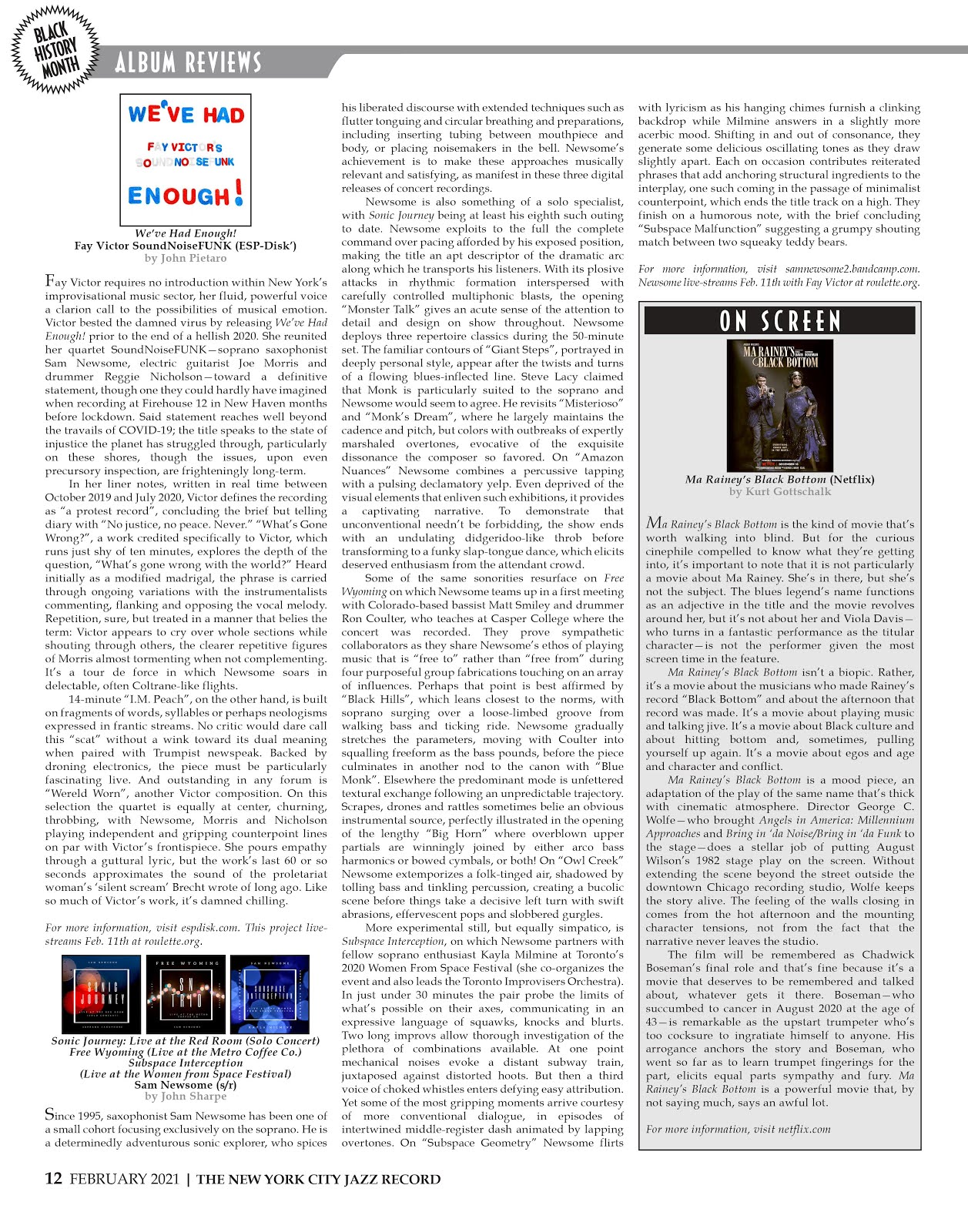 Two reviews in the New York City Jazz Record (February)