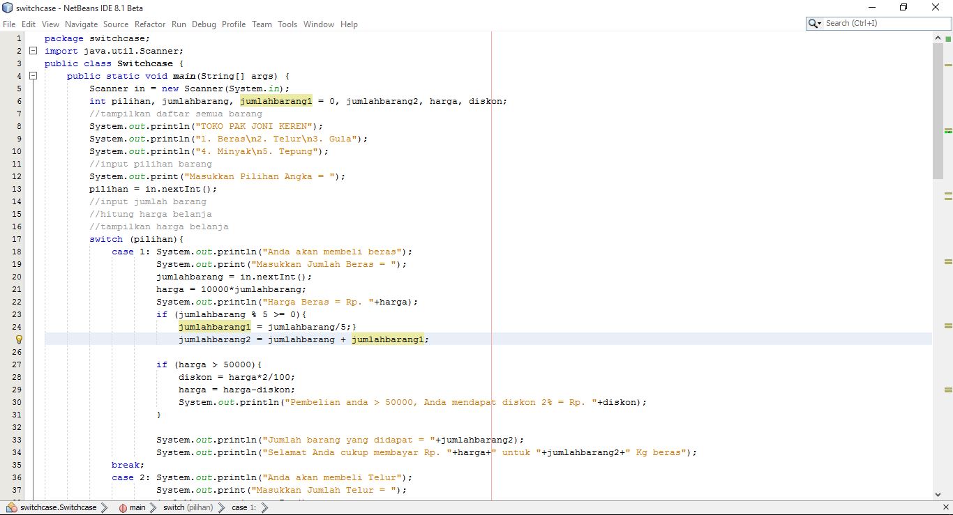 Menggunakan Switch Case pada Java dengan NetBeans DOLPMAN