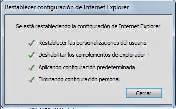 Mensaje estado restablecer Internet Explorer