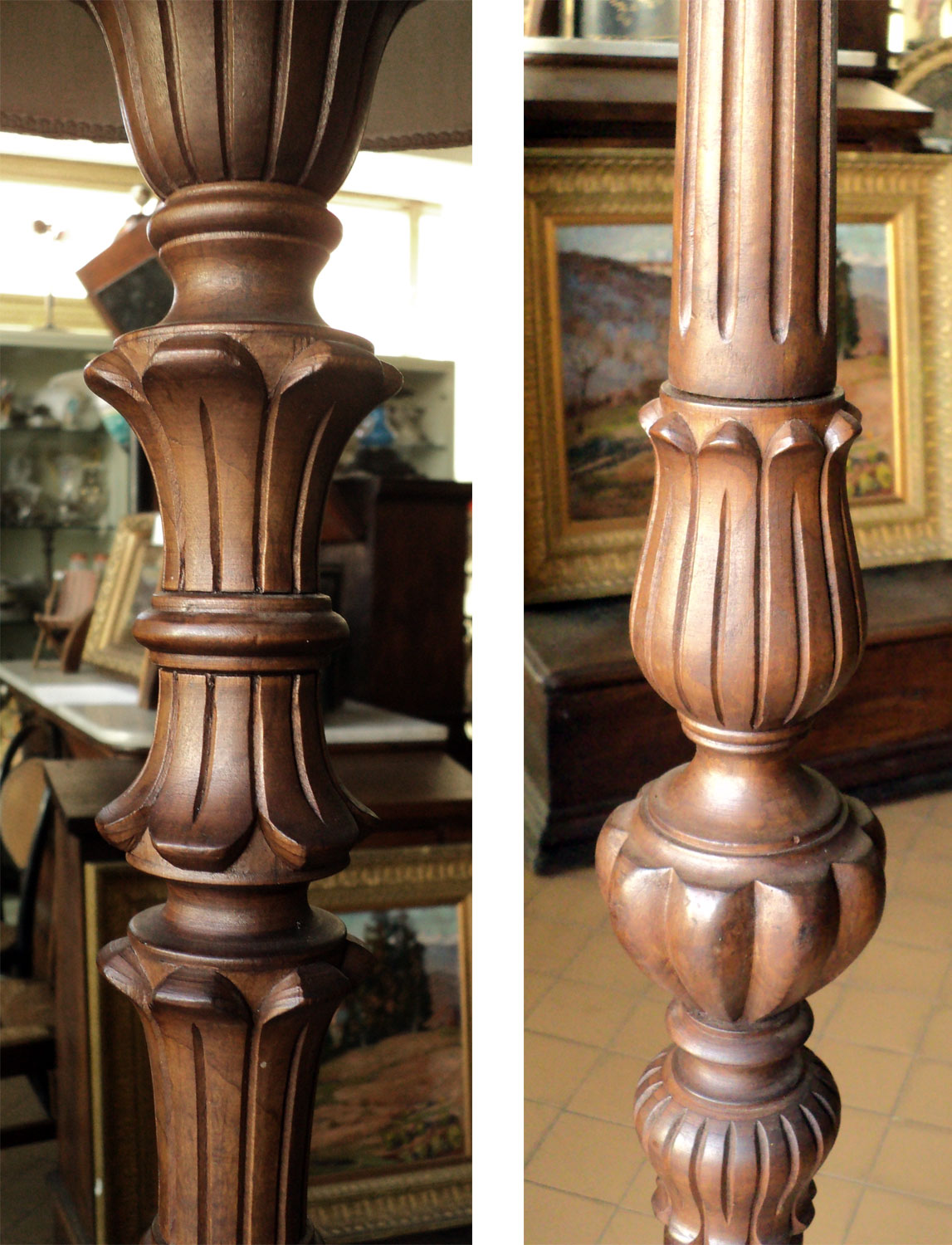 Lampada a piantana in legno paralume in tessuto verde vintage wood ...