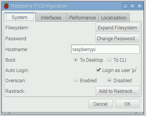 interface configuração raspbian