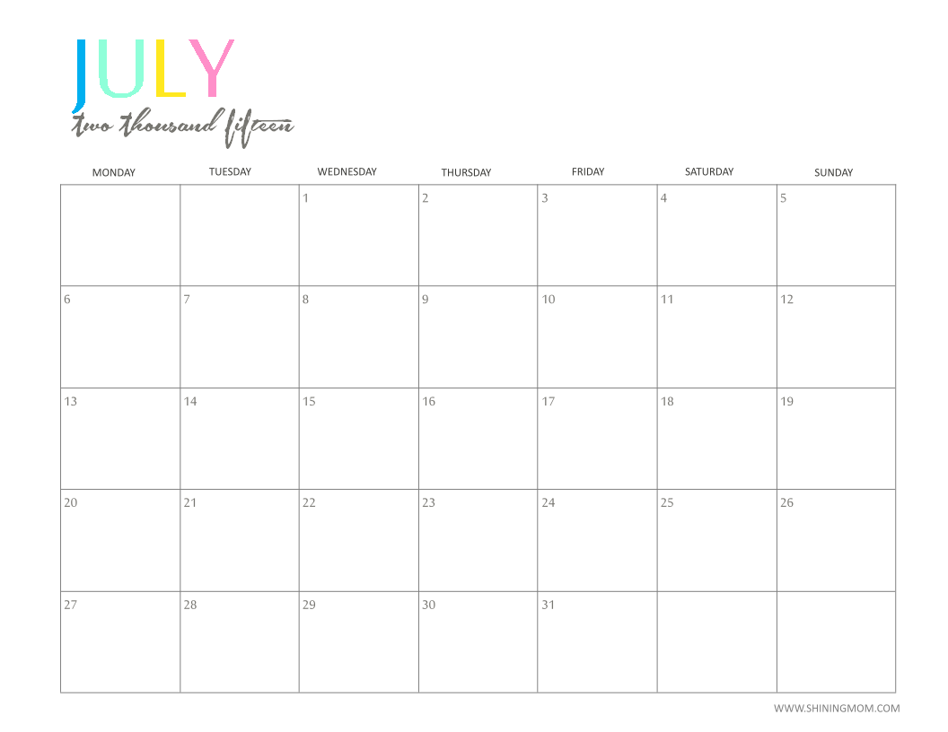 Free Printable Calendar: Free Printable Calendar July