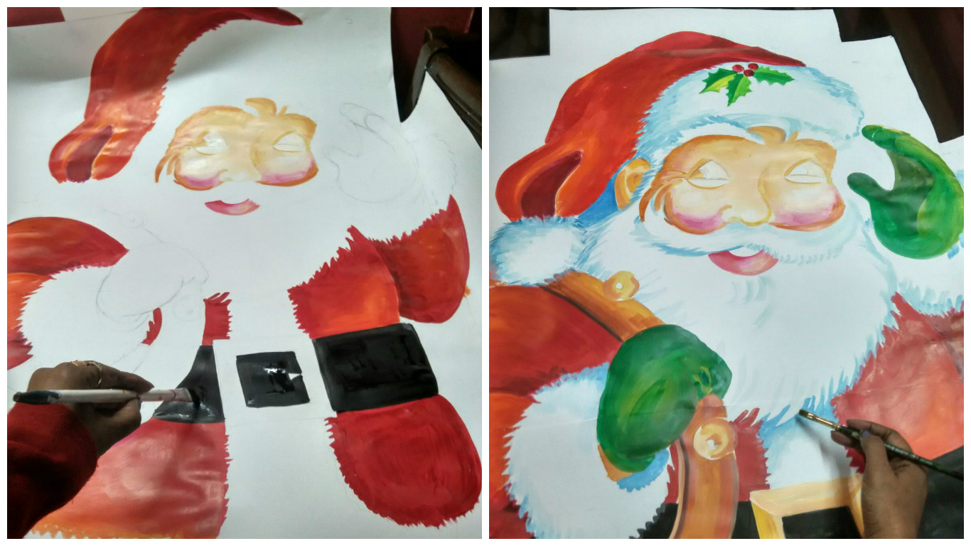 Santa bulletin board. "here comes santa claus!" santa's sleigh filled Art ,Craft ideas and bulletin boards for elementary schools: Christmas