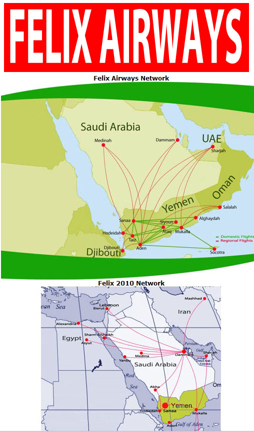 international flights Felix Airways route map