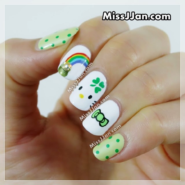 Missjjan S Beauty Blog Tutorial St Patrick S Day Hello Kitty Nails