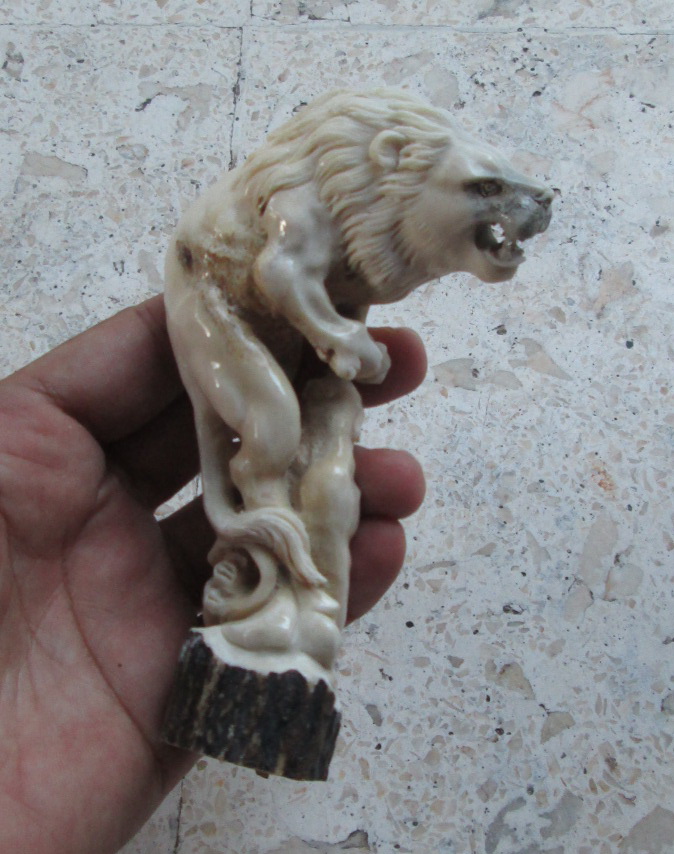 A Couple of Lion Handle Carving in Antler A Couple of Lion Handle Carving in Antler