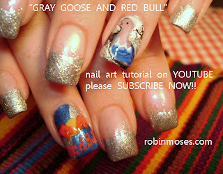 GRAY GOOSE nail art, RED BULL nail art, COLORFUL rainbow LADYBUGS nail art tutorial designs up for friday :)