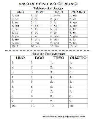 Basta (Scattergories) game for Spanish class