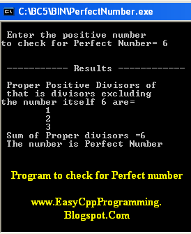 perfect number C++ program