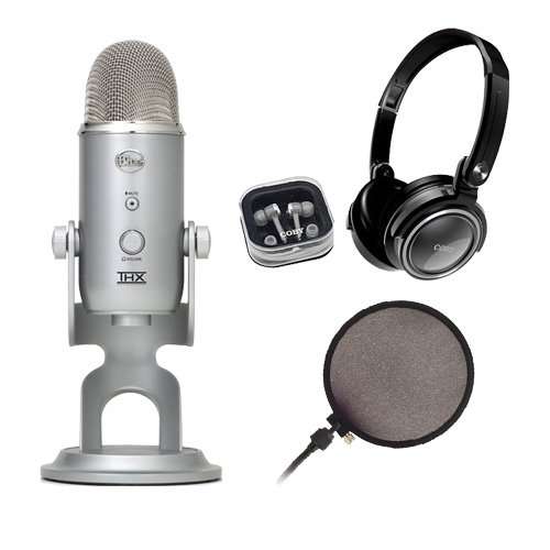 Blue Microphones Yeti USB Condenser Plug-and-Play Microphone with Studio Headphones and Microphone Pop Filter