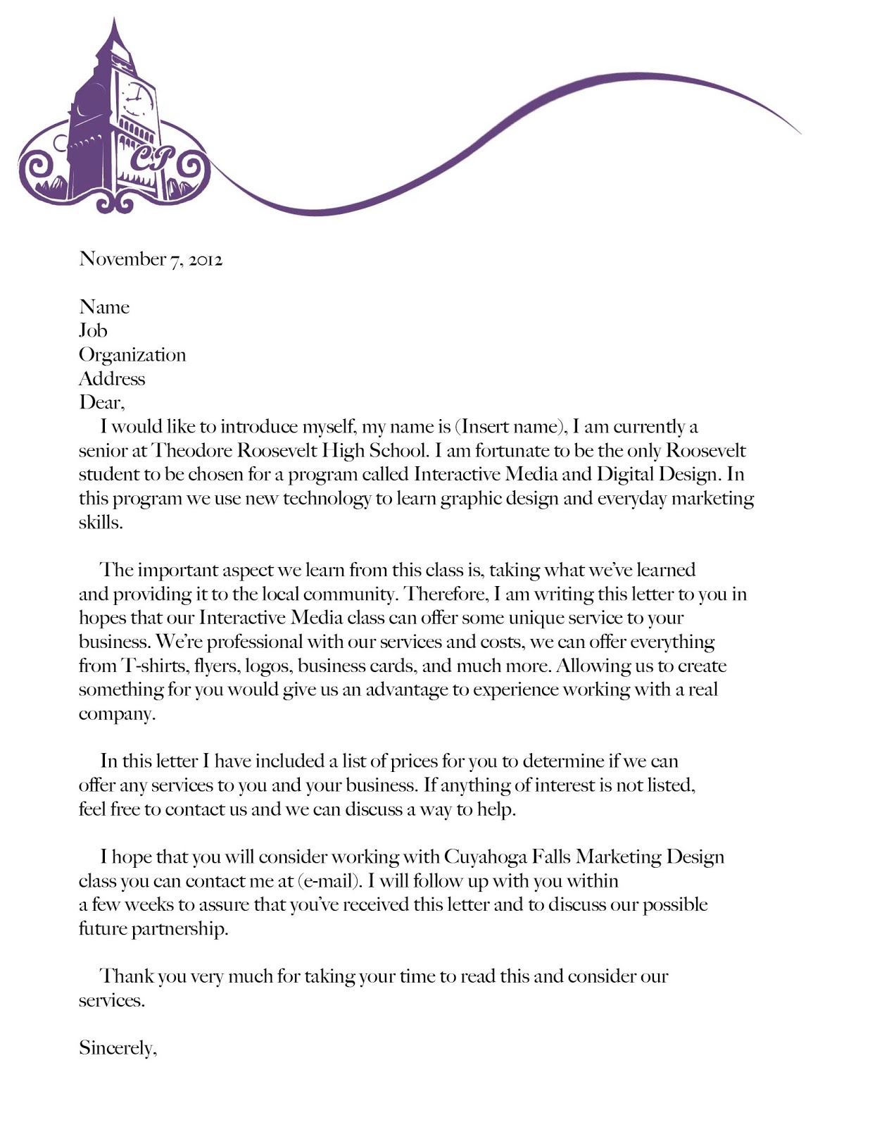 marketing student life business letter marketing letter for new business