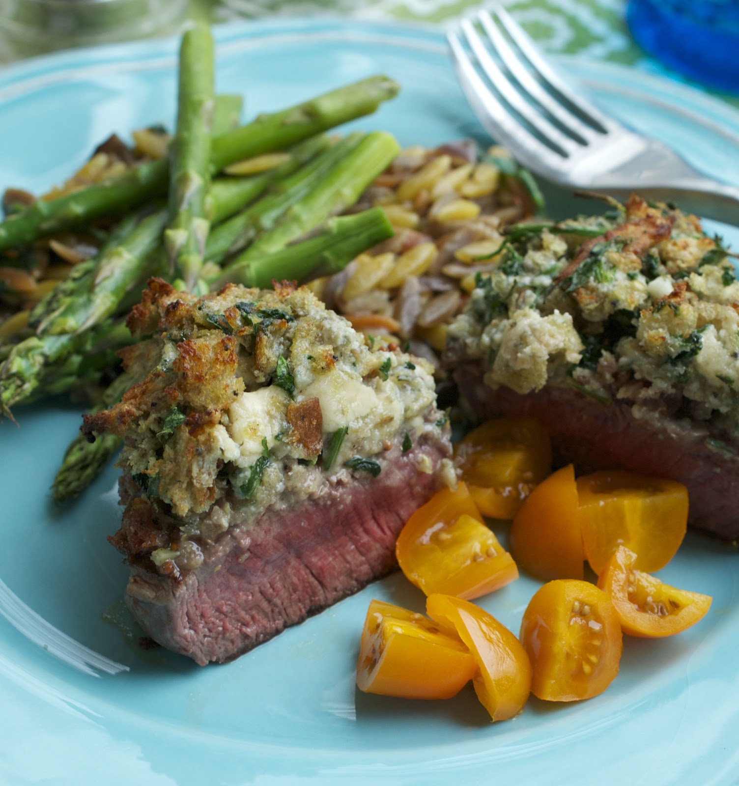 more than burnt toast Blue Cheese Crusted Filet of Beef with Spring