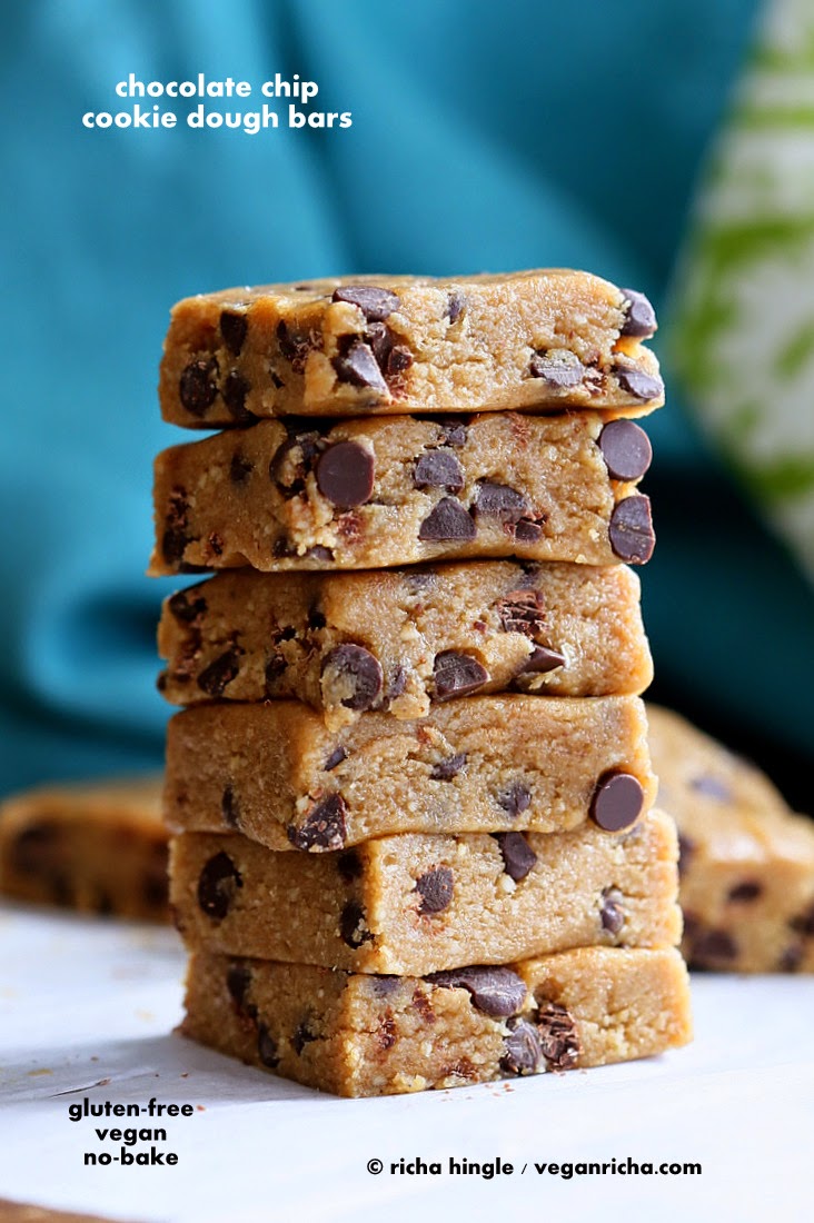 Vegan Chocolate Chip Cookie Dough Bars. No Bake Glutenfree Vegan Richa