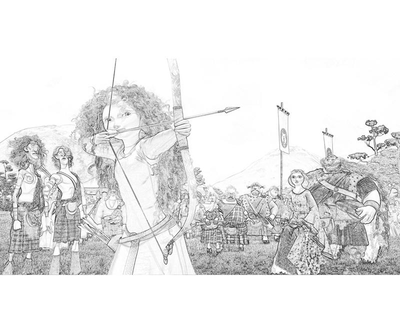Disney Pixar Brave Merida Family Coloring Pages title=