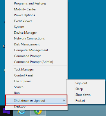 shut down menu in windows 8.1