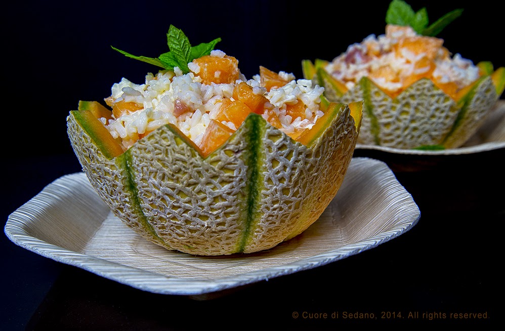 Insalata di riso con melone e prosciutto crudo Cuore di Sedano