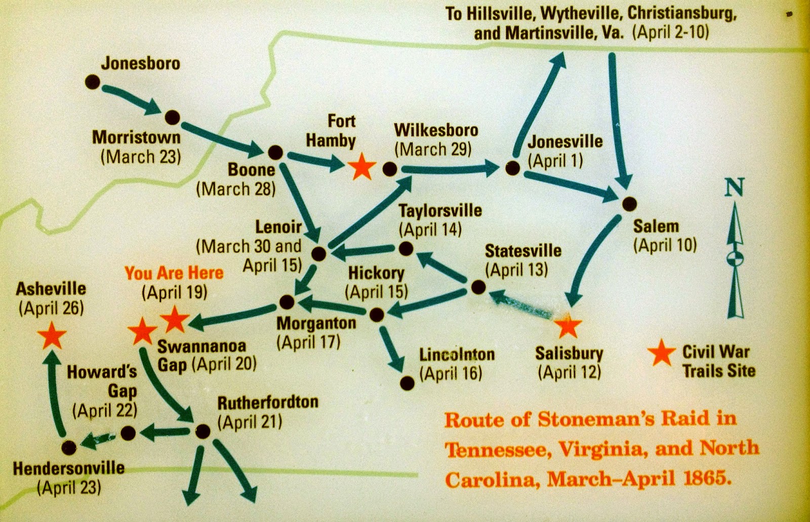 this map displayed at the carson house west of marion nc gives an overview of how stoneman s raid unfolded across western north carolina in the spring of this map displayed at the carson house west of marion nc gives an overview of how stoneman s raid unfolded across western north carolina in the spring of