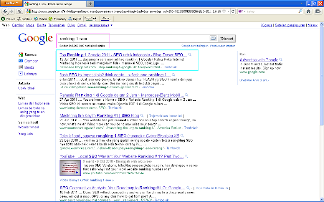 Hasil Posting Top Ranking 1 Google 2011 Setelah 96 Jam di Google Indonesia - Ranking 1 SEO Hasil Posting Top Ranking 1 Google 2011 Setelah 96 Jam di Google Indonesia - Ranking 1 SEO