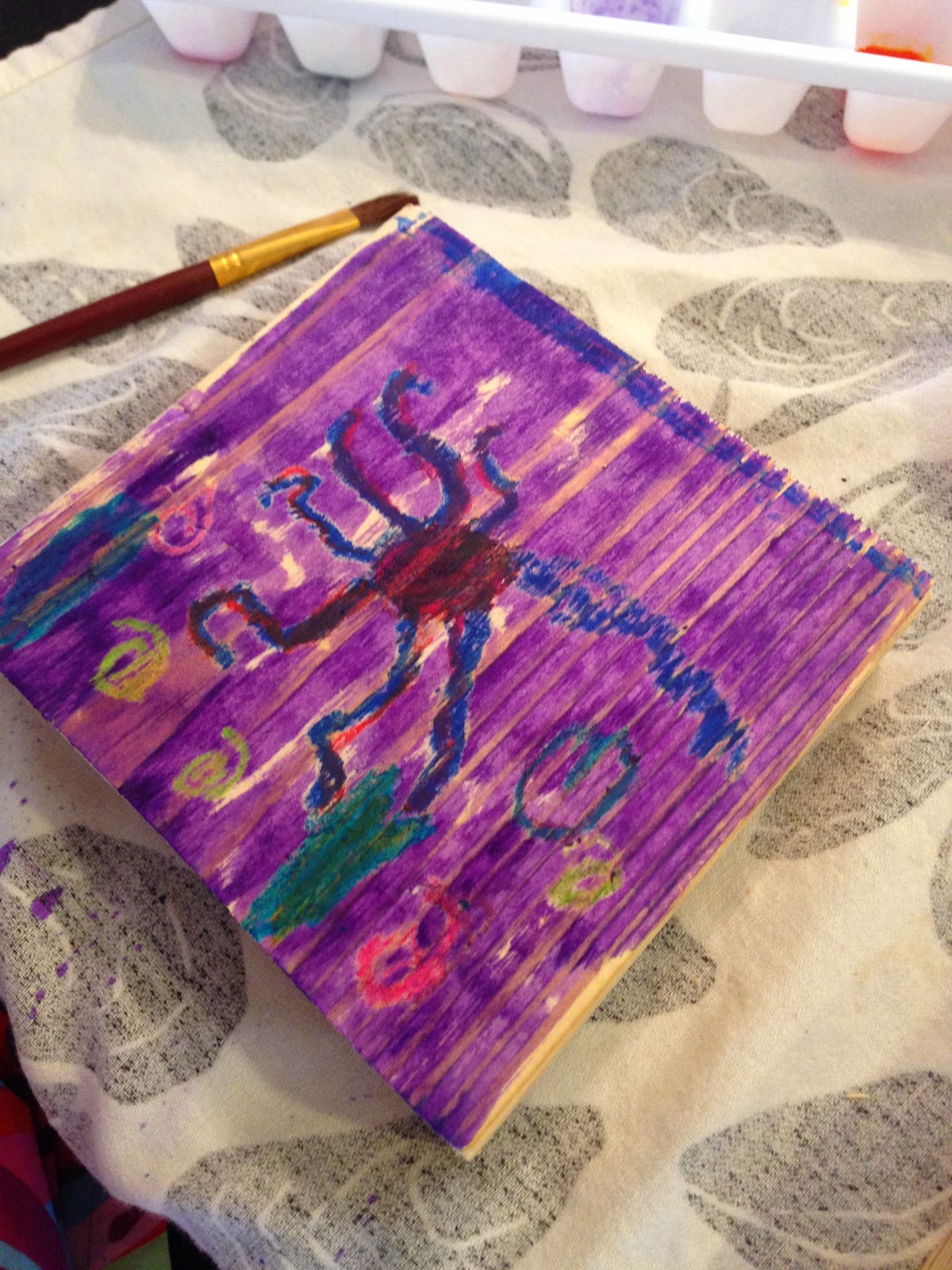 Busy and the Beans Melted Crayon Resist On Wood