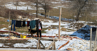 Washing being hung up to freeze Washing being hung up to freeze