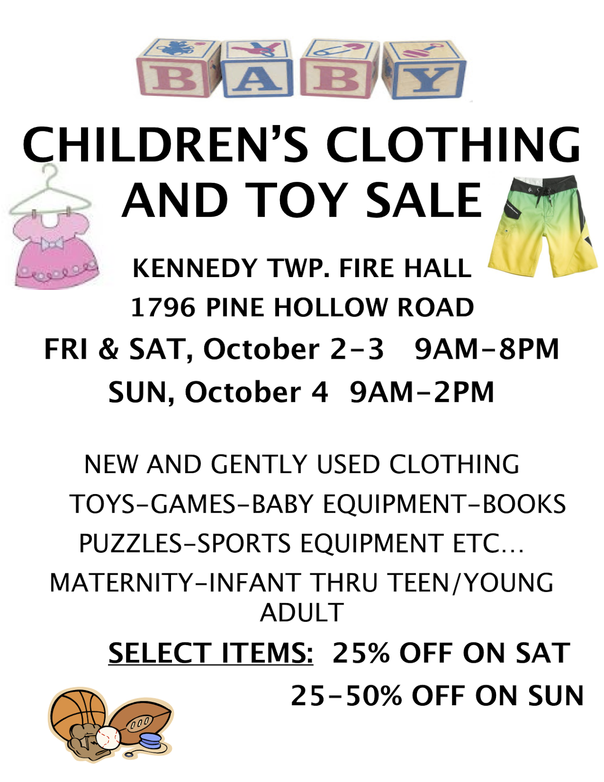 Children's Clothing & Consignment Sale Kennedy Township Fire Hall