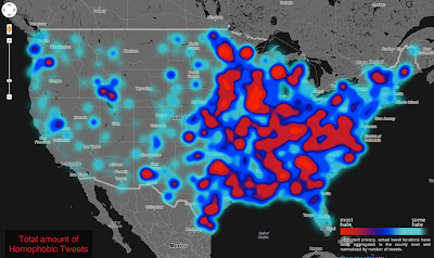 Hate map of derogatory tweets