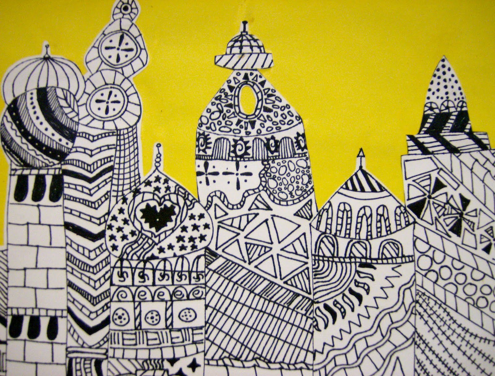 Zilker Elementary Art Class 4th & 5th Architecture Drawings