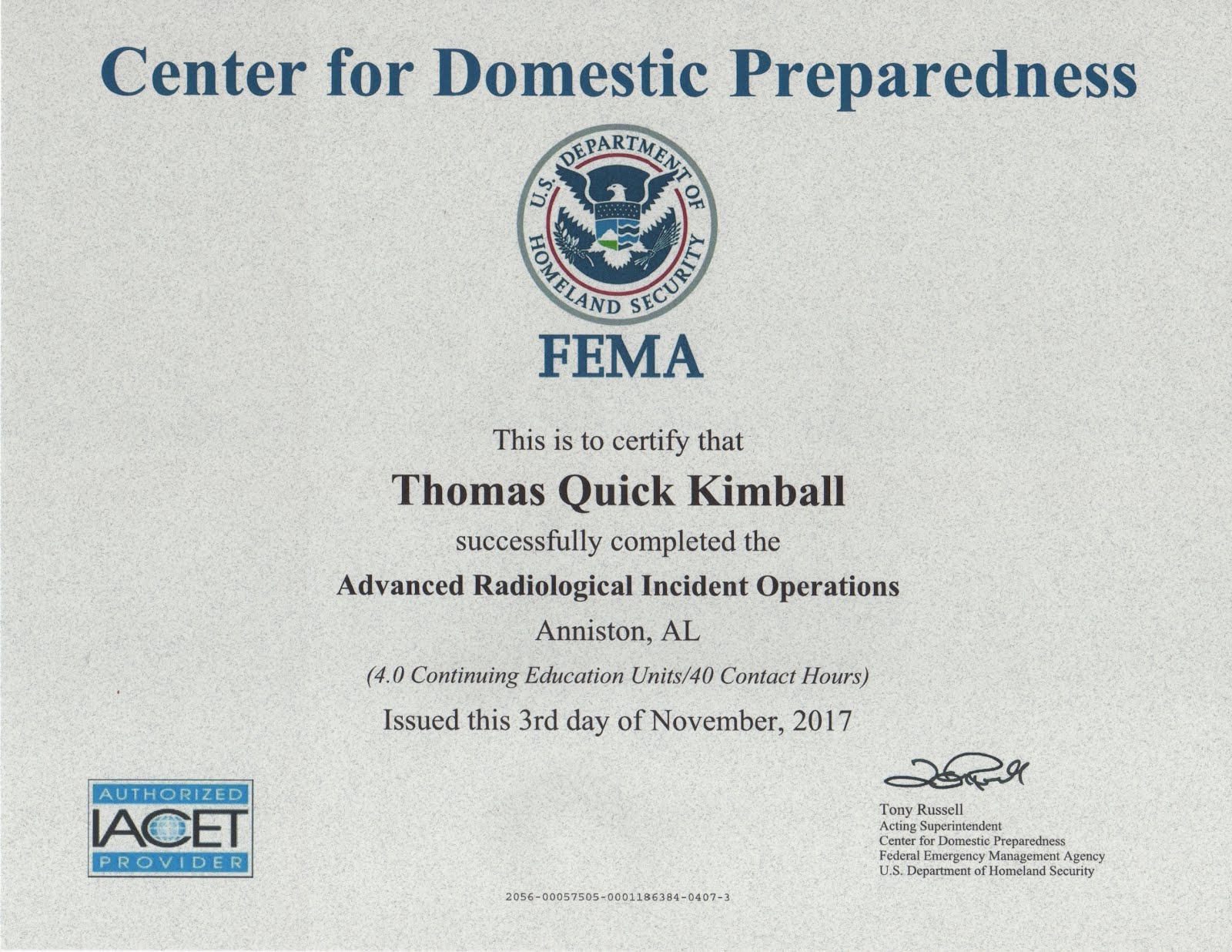 The ARIO Advanced Radiological Incident Operations. ARIO PER- 905 Class # 18R-0070 ARIO