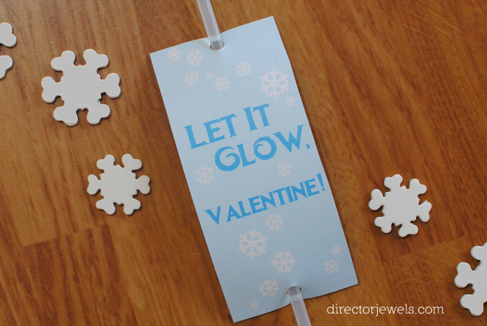 Frozen Valentines, "Let It Glow" Frozen Inspired Classroom Valentine Cards, Glow Stick Valentine Card at directorjewels.com