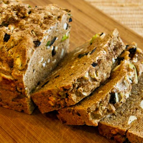 100 Whole Wheat Quick Bread with Za'atar, Feta, Olives, and Green