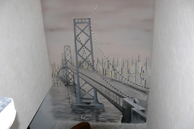 Malowanie obrazu na ścianie mostu i miasta nocą , most nocą mural 3D