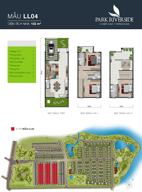 Mặt bằng nhà phố Park Riverside mẫu LL04 chi tiết Mặt bằng nhà phố Park Riverside mẫu LL04 chi tiết