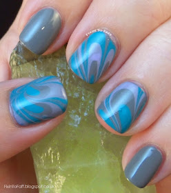 Water Marble Decal technique for Tri-Polish Tuesday grey, teal, and lilac using Barry M Gelly polishes.