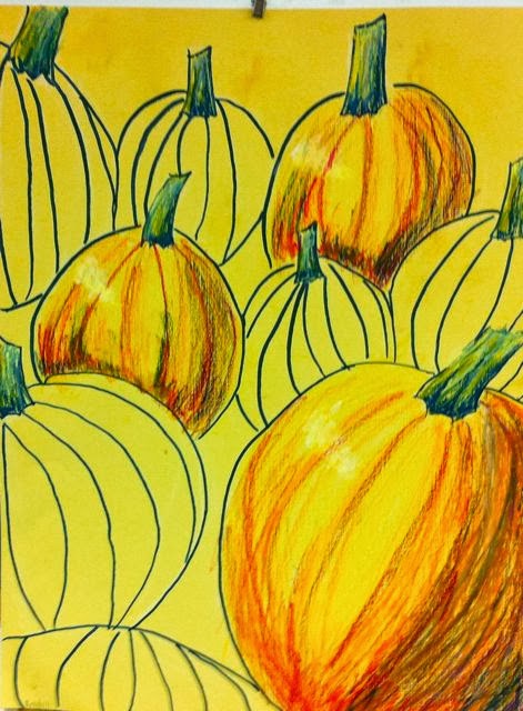 Contour Line Drawing Pumpkin : Room art contour and shaded pumkins an apple