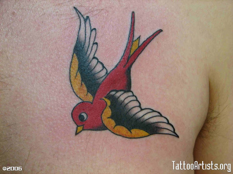 Old School Sparrow Bird Tattoos title=