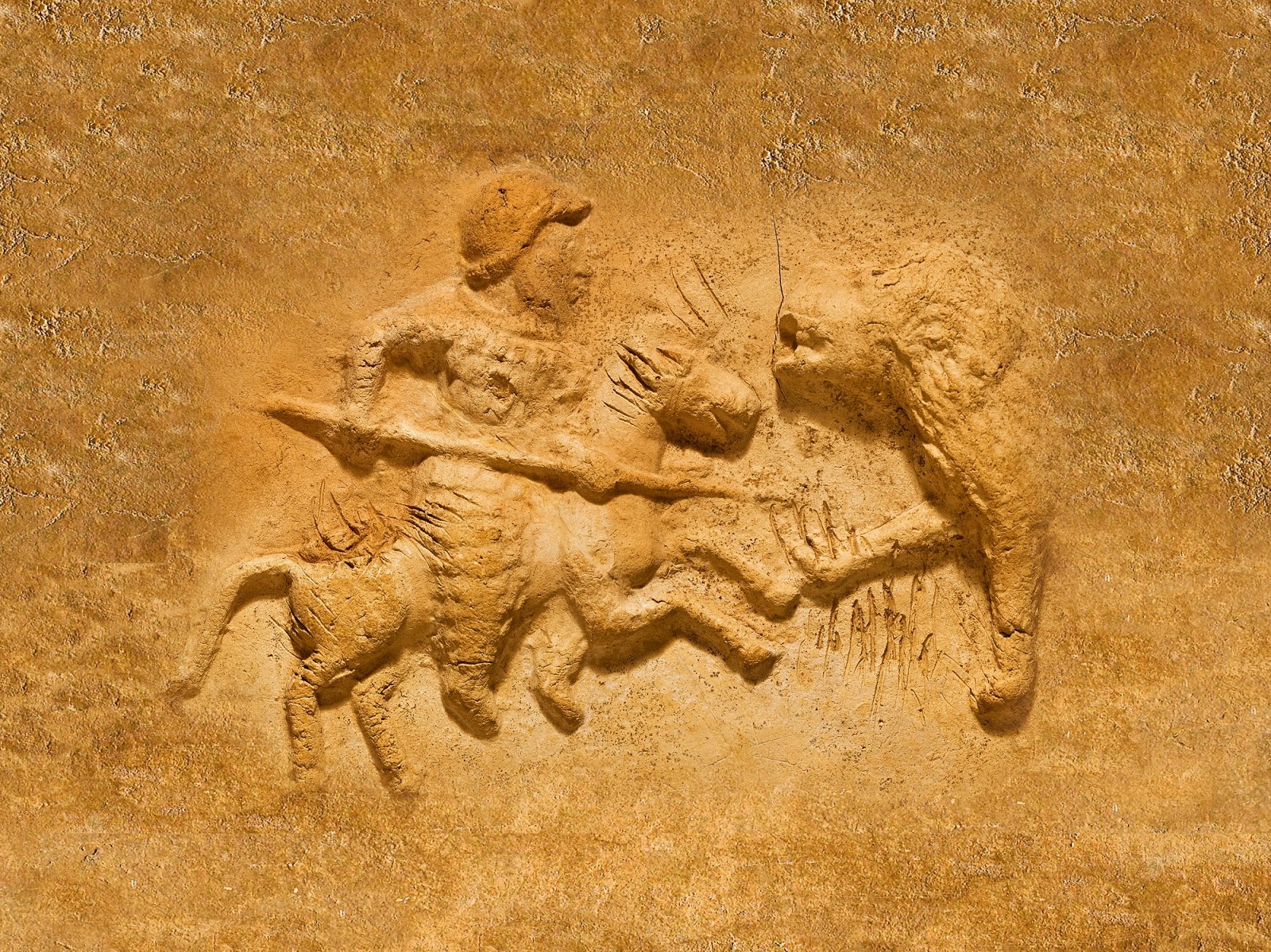 Lancero parto (Relieve). Iban armados con una lanza de 3,5 m de largo (kontos), que se sujetaba con las dos manos, al estilo sármata. Los sasánidas posteriores la ataban a la silla para que el caballo absorbiera el choque.