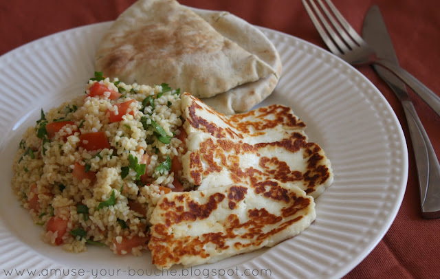 Quick tabbouleh salad with grilled halloumi recipe