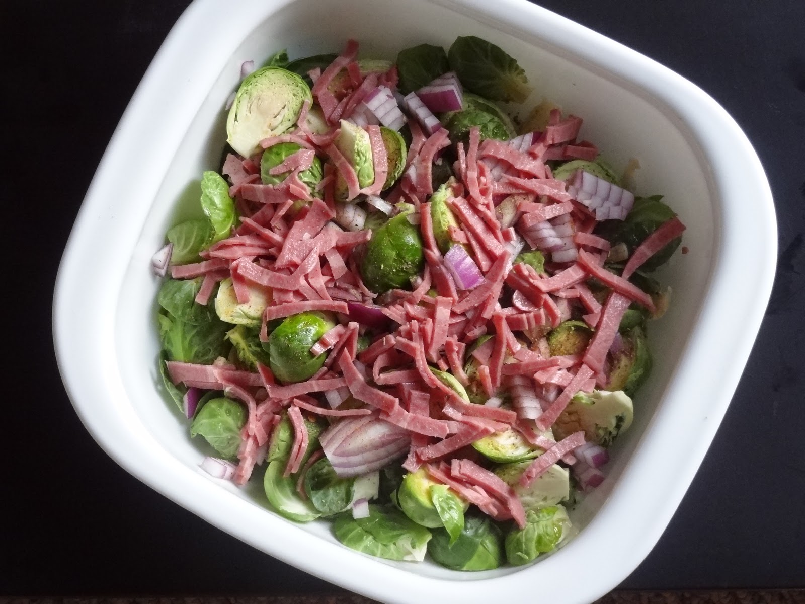 Roasted brussel sprouts with turkey bacon