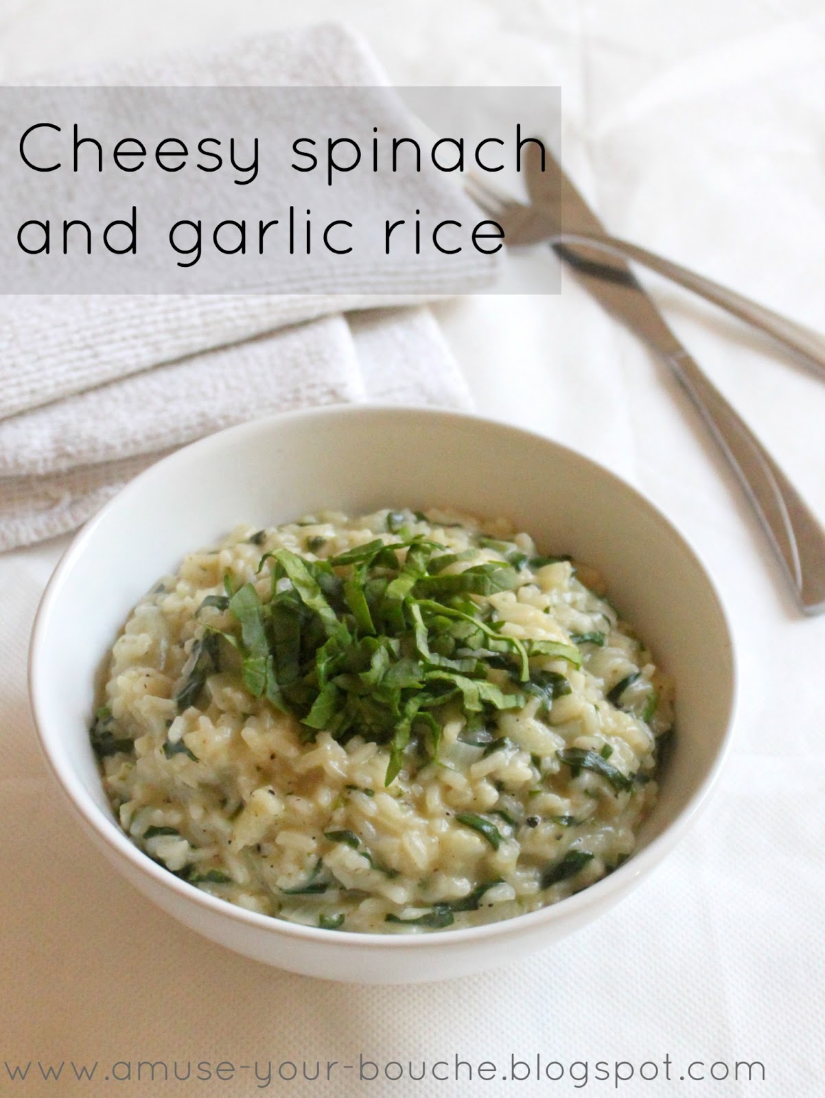 Cheesy spinach and garlic rice Amuse Your Bouche