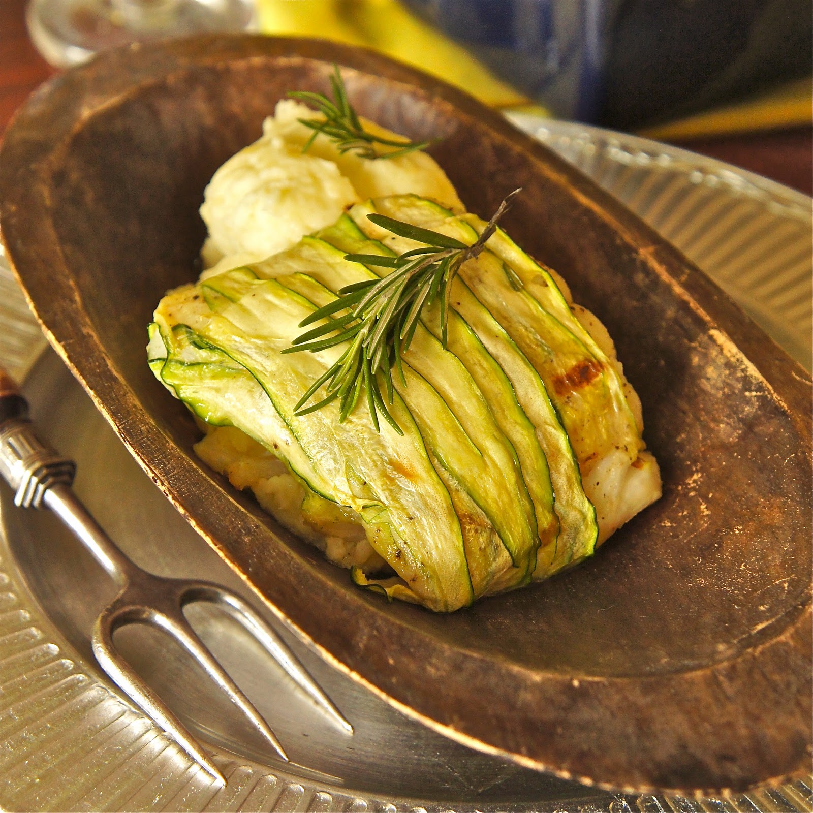 Thyme Zucchini Wrapped Fish with Homemade Rosemary Oil
