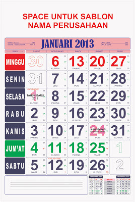 UPDATE KALENDER TOKO 2013 lengkap dengan Kalender Masehi, Hijriyah
