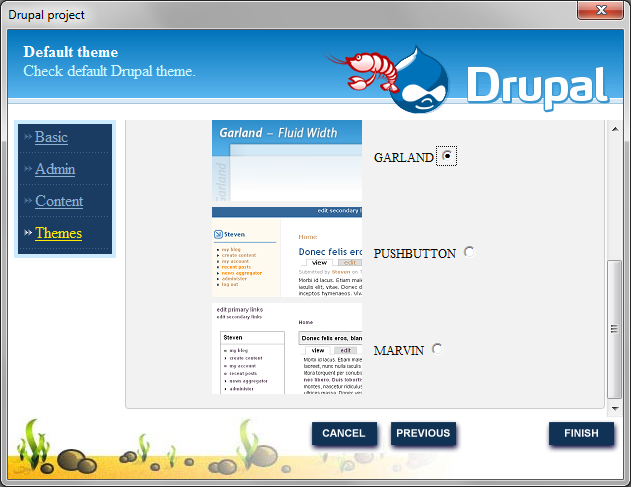 Wizard para criar um projecto de site Drupal com o CodeLobster: theme